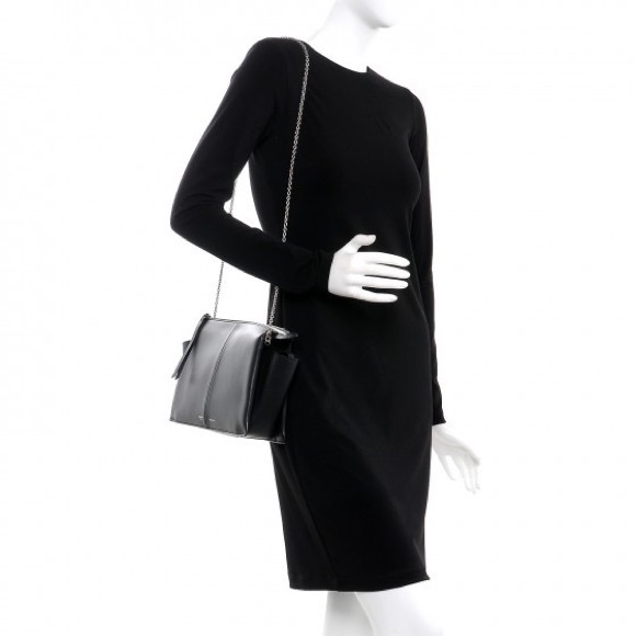 Black Navy Striped smooth calfskin leather Céline Tri-Fold Clutch on Chain - Picture 1 of 15